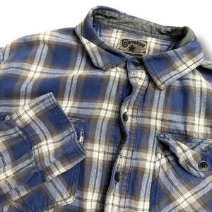 Converse Flannel Shirt Long Sleeve Blue Brown Plaid Button Up Men L G